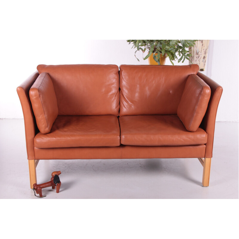 Danish vintage 2 seater leather sofa by Mogens Hansen, Denmark 1980