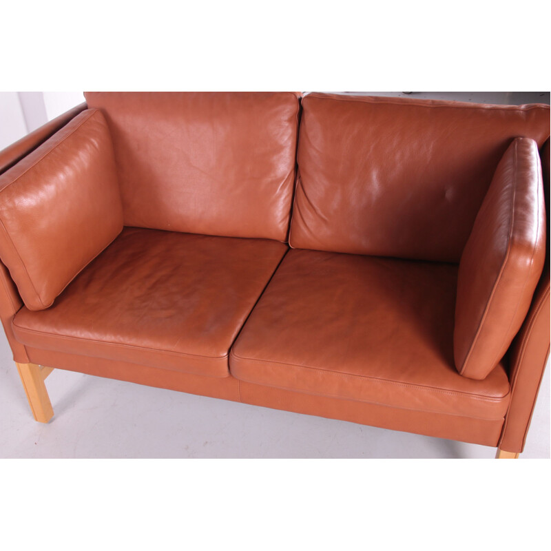 Danish vintage 2 seater leather sofa by Mogens Hansen, Denmark 1980