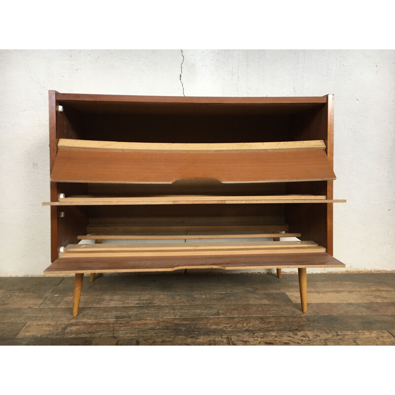 Vintage two-tone shoe cabinet with compass legs, 1950