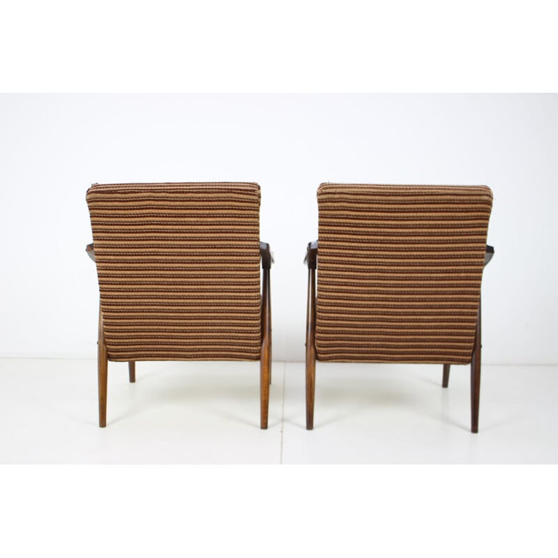 Paire de fauteuils vintage en bois et tissu, Tchécoslovaquie 1960