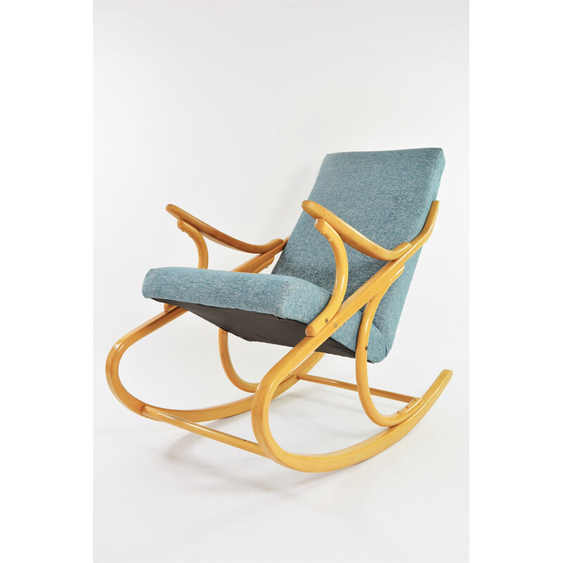 Vintage Czechoslovakian rocking chair in mottled blue, 1960