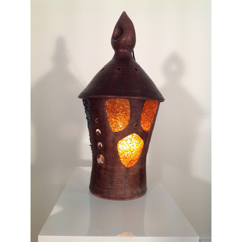 Vintage Accolay lantern in glazed ceramic and resin, 1950