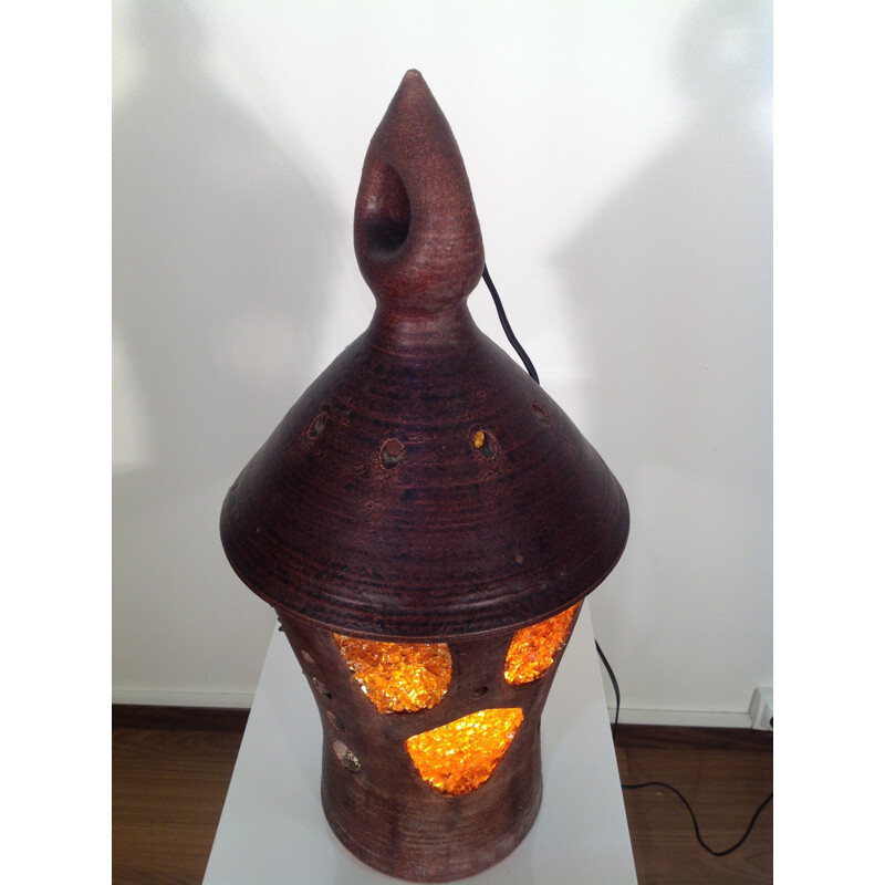 Lampe lanterne Accolay vintage en céramique émaillée et résine, 1950