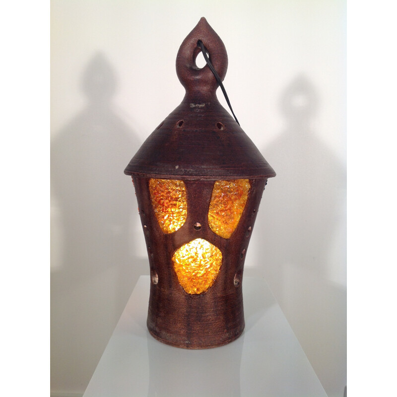 Vintage Accolay Laternenlampe aus glasierter Keramik und Harz, 1950
