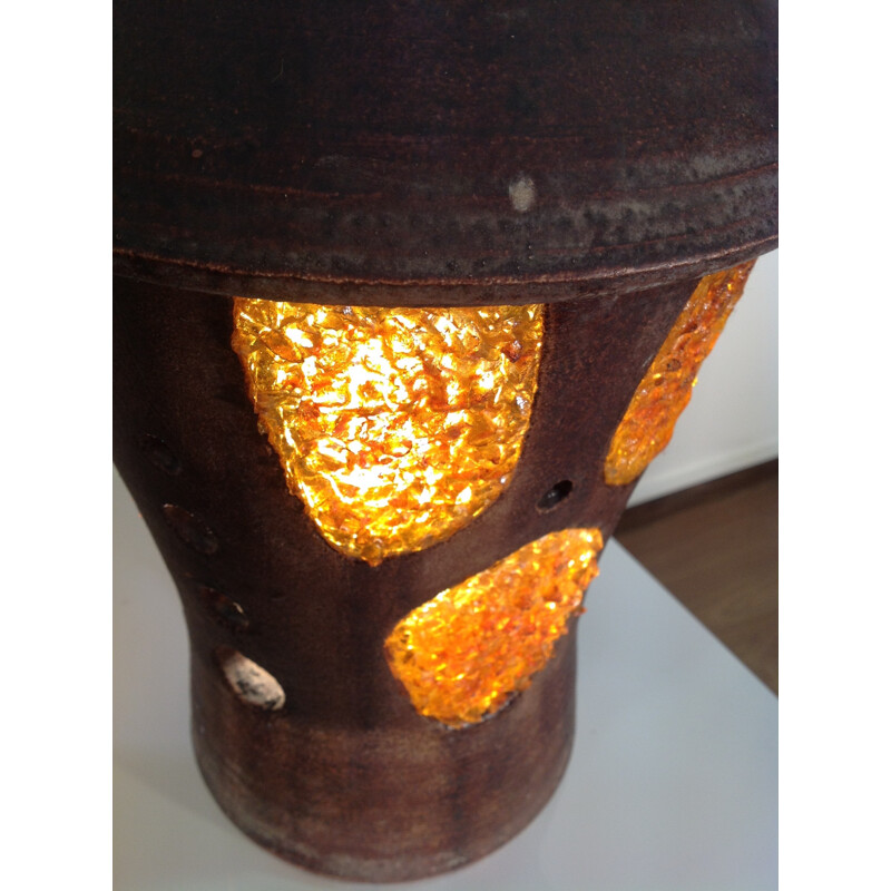 Lampe lanterne Accolay vintage en céramique émaillée et résine, 1950