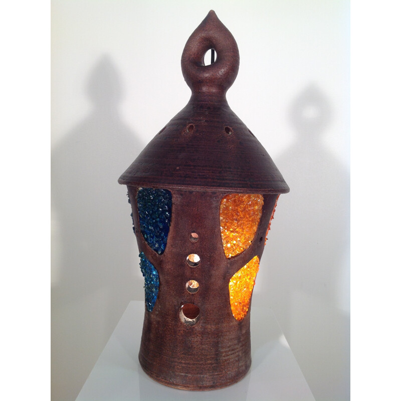Vintage Accolay lantern in glazed ceramic and resin, 1950