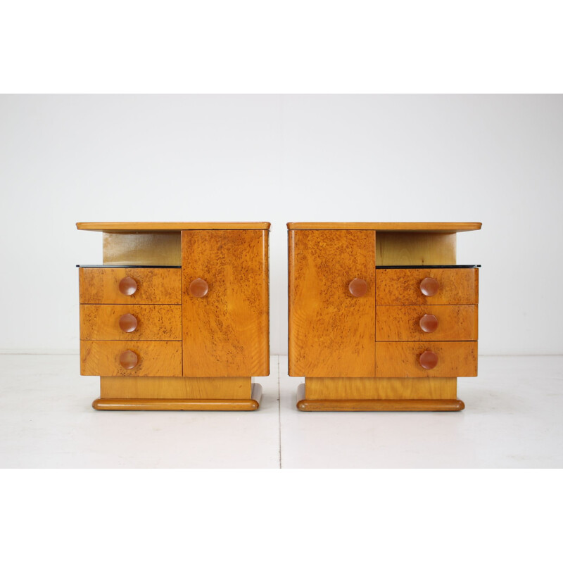 Pair of mid-century night stands by Jindřich Halabala for UP Závody, Czechoslovakia 1950s