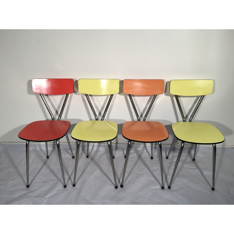 Set of 4 dining chairs in pastel colored formica - 1960s