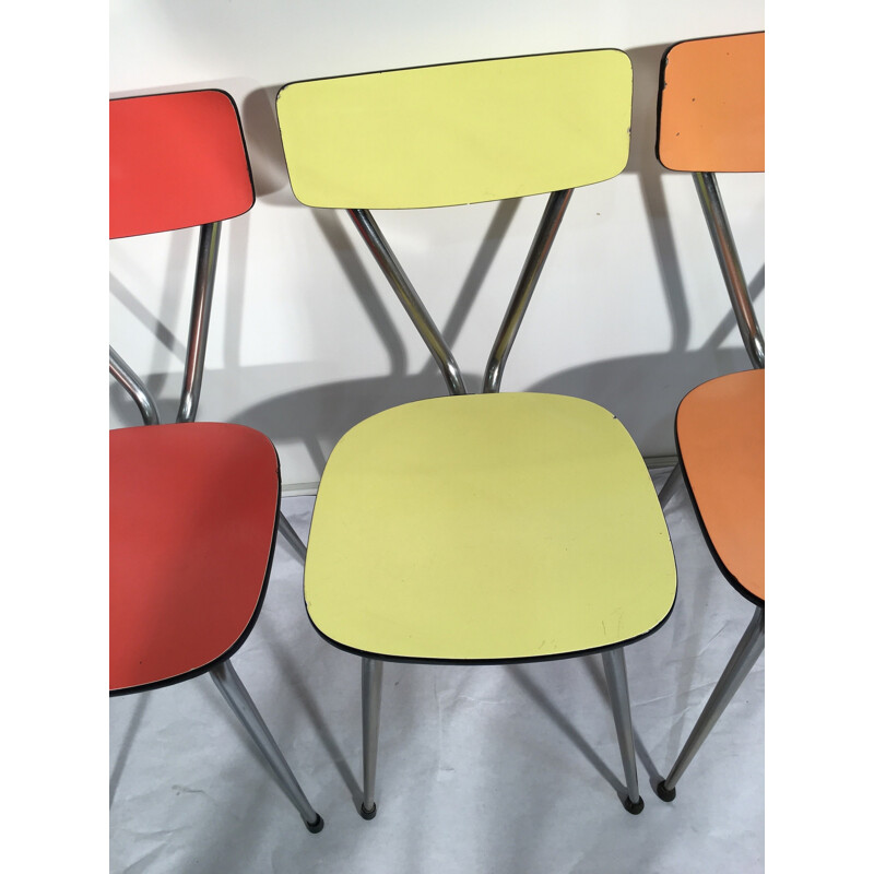 Suite de 4 chaises vintage en formica multicolore - 1960