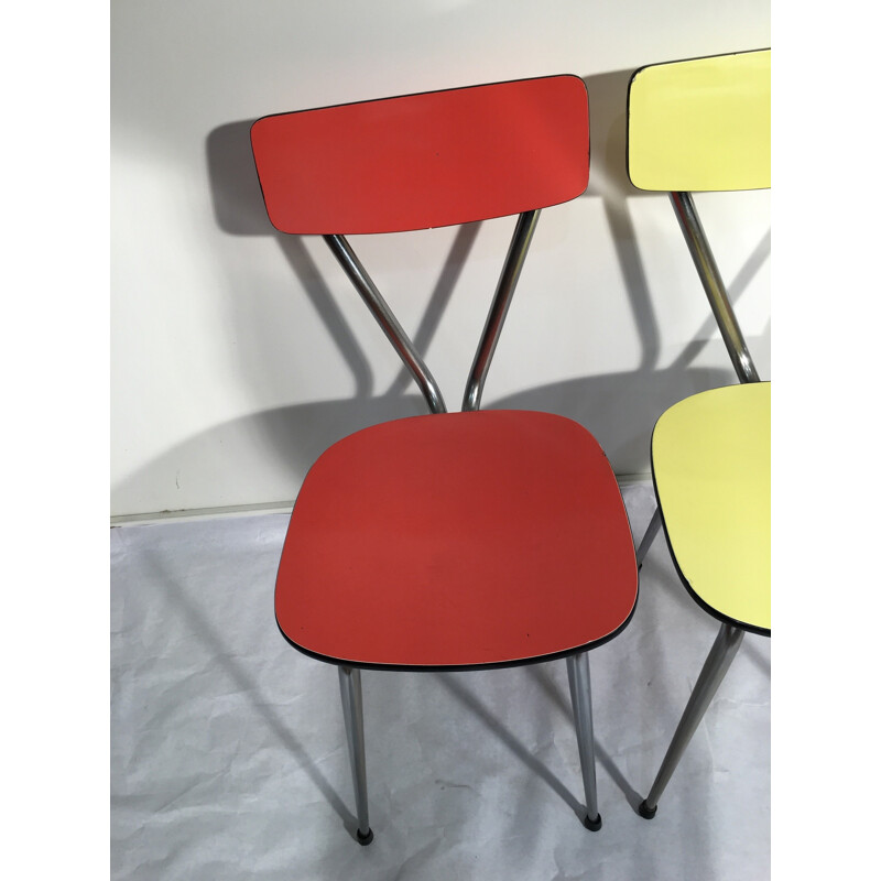 Suite de 4 chaises vintage en formica multicolore - 1960
