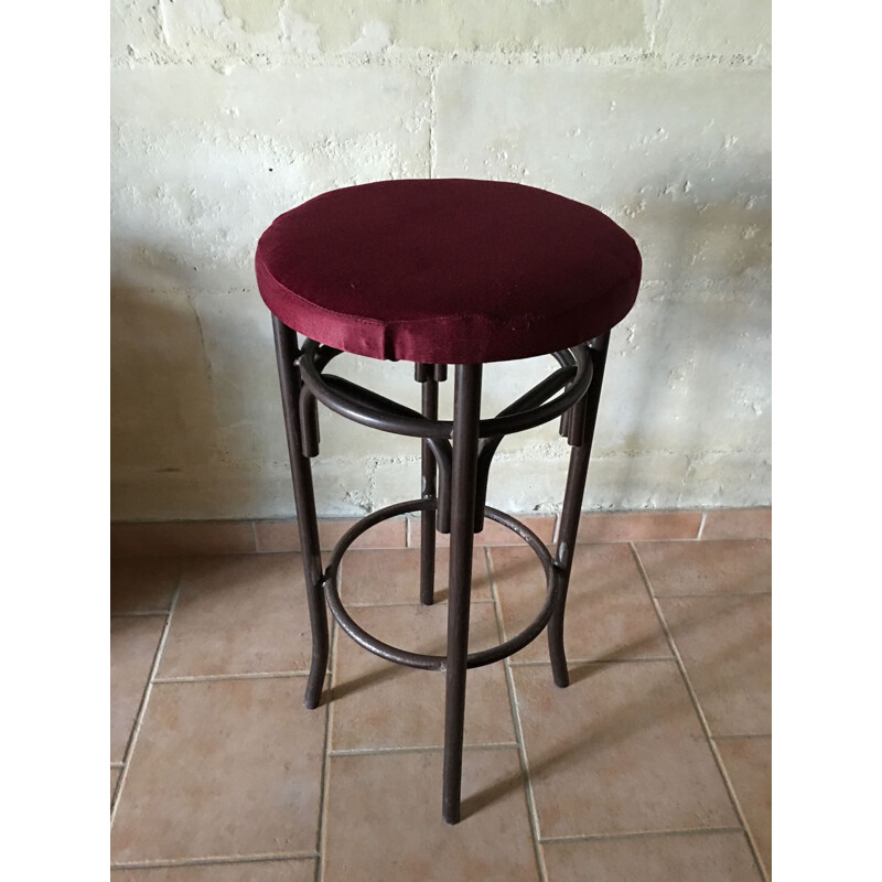 Set of 3 bar stools in metal and purple velvet - 1960s