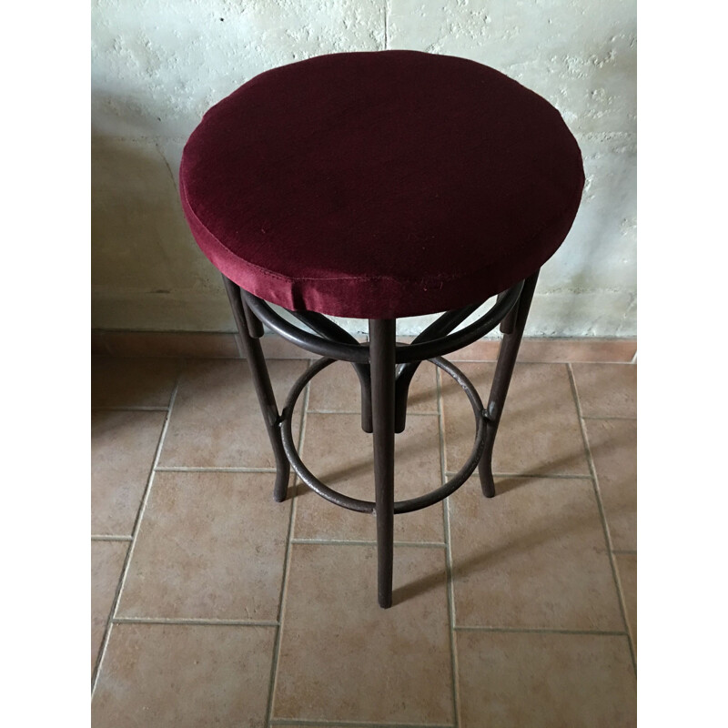 Set of 3 bar stools in metal and purple velvet - 1960s