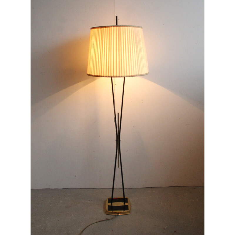 Lampadaire vintage en plissé et laiton, 1950