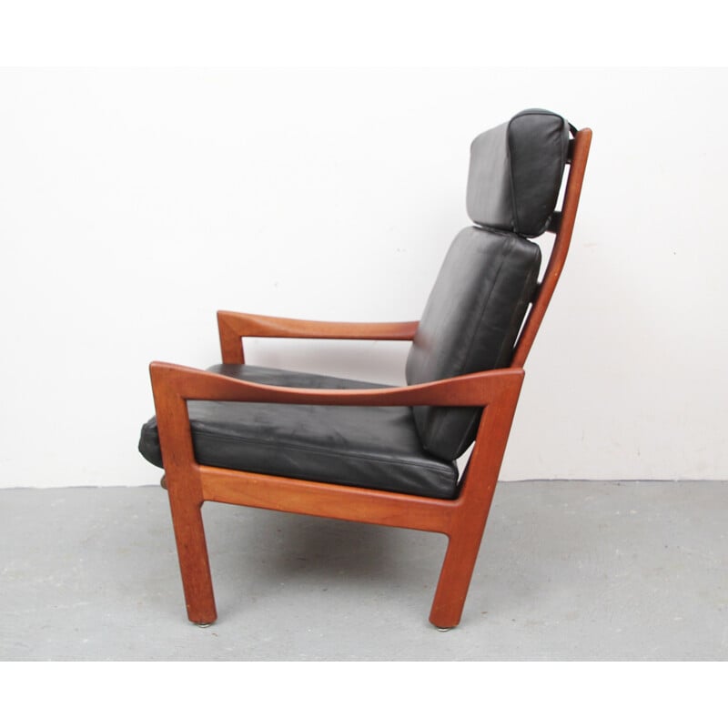 Niels Eilersen high back chair in black leather, Illum WIKKELSO - 1960s