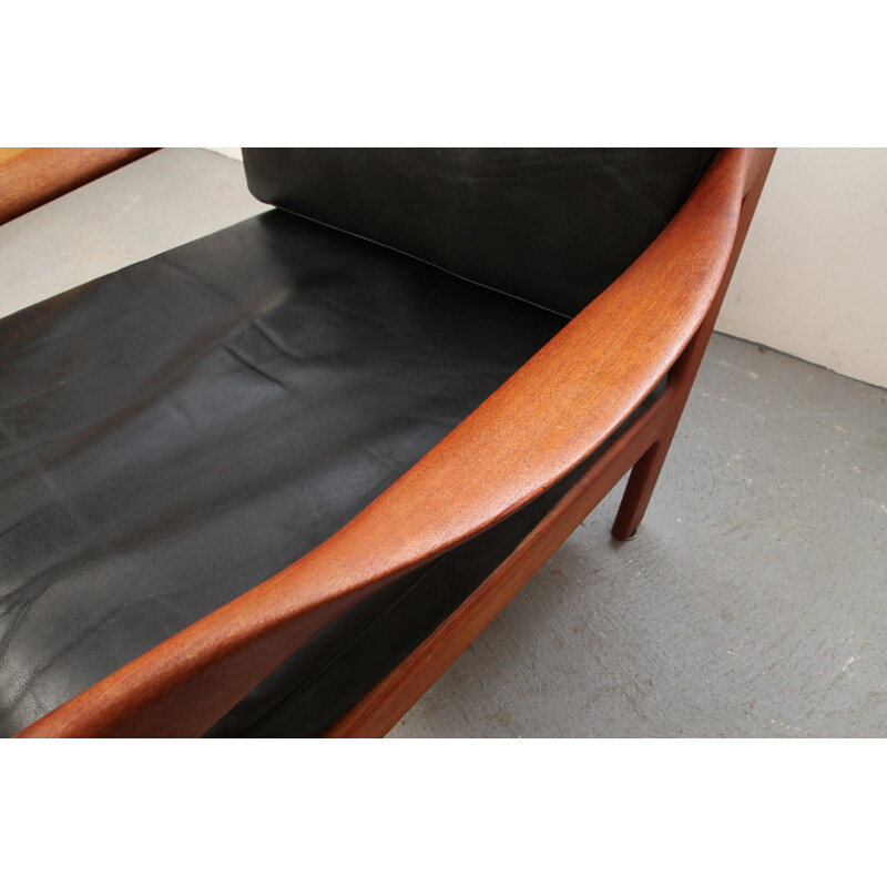 Niels Eilersen high back chair in black leather, Illum WIKKELSO - 1960s