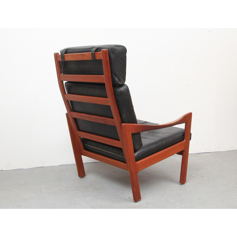 Niels Eilersen high back chair in black leather, Illum WIKKELSO - 1960s