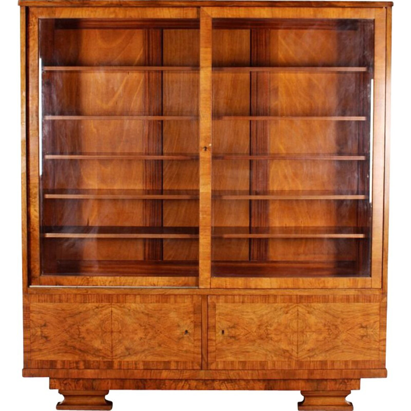 Vintage wood and glass bookcase, 1930