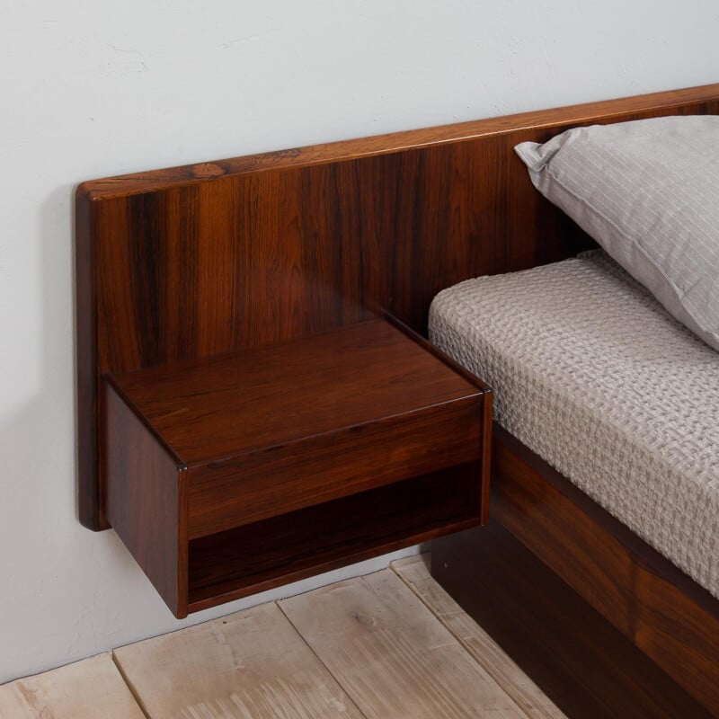 Mid century Danish rosewood bed with floating night stands, Denmark 1960s