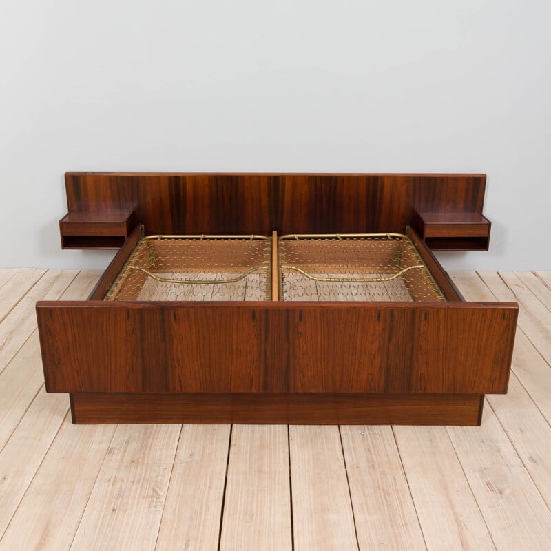 Mid century Danish rosewood bed with floating night stands, Denmark 1960s