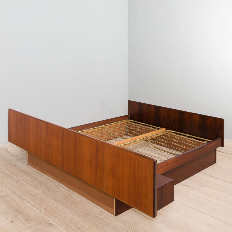 Mid century Danish rosewood bed with floating night stands, Denmark 1960s