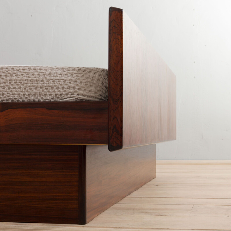 Mid century Danish rosewood bed with floating night stands, Denmark 1960s