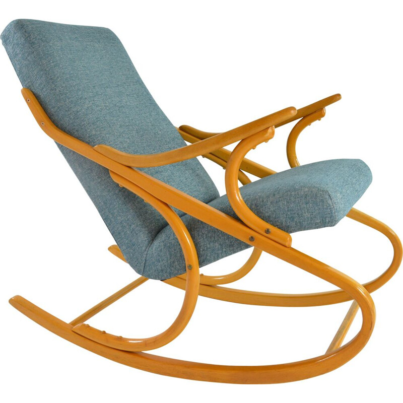 Chaise à bascule tchécoslovaque vintage en bleu chiné, 1960