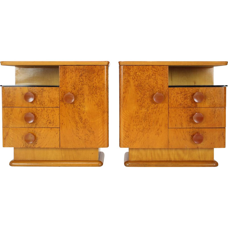 Pair of mid-century night stands by Jindřich Halabala for UP Závody, Czechoslovakia 1950s