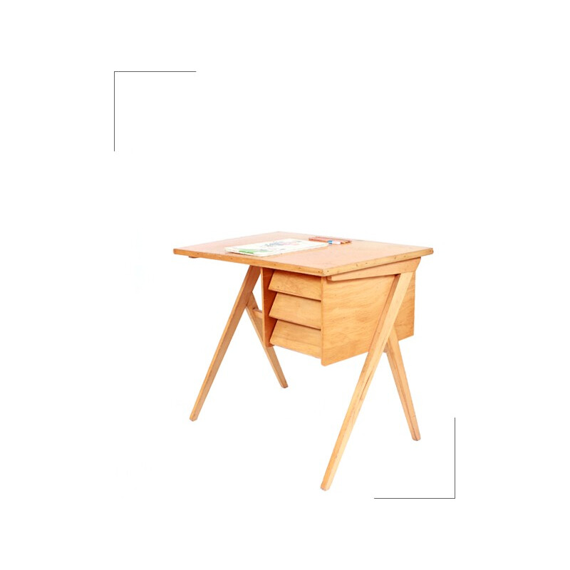 Child desk and its chair in wood - 1960s