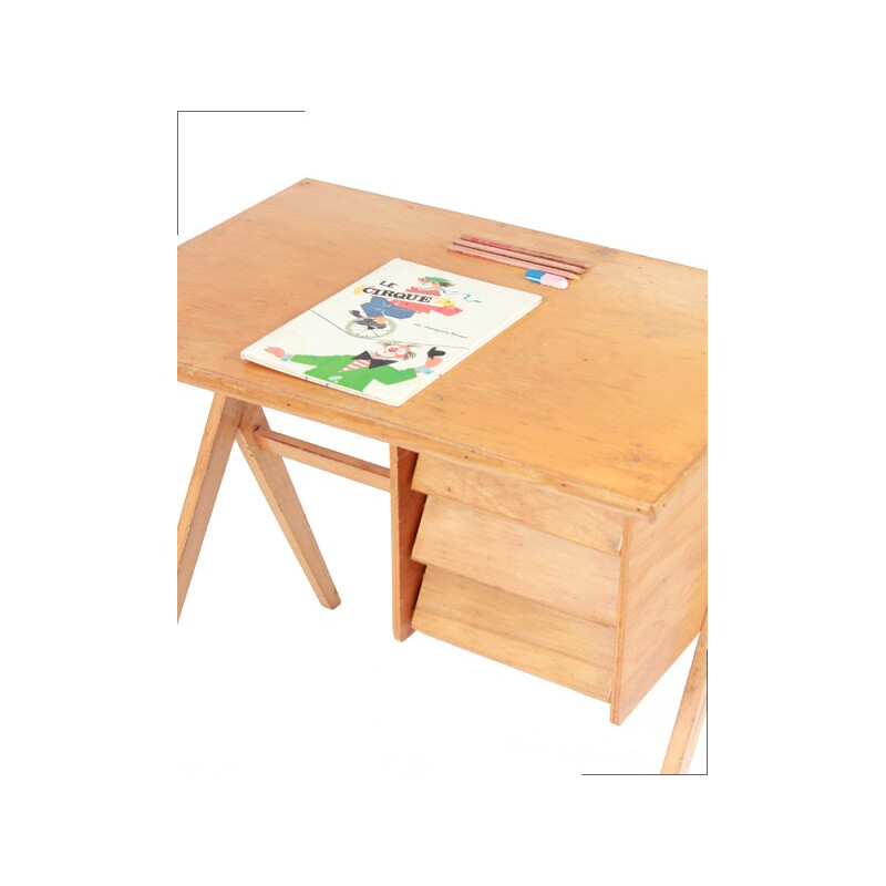 Child desk and its chair in wood - 1960s