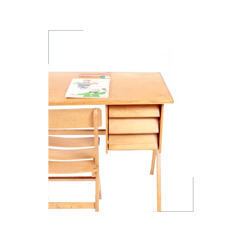 Child desk and its chair in wood - 1960s