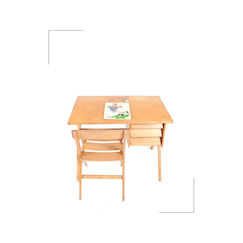 Child desk and its chair in wood - 1960s