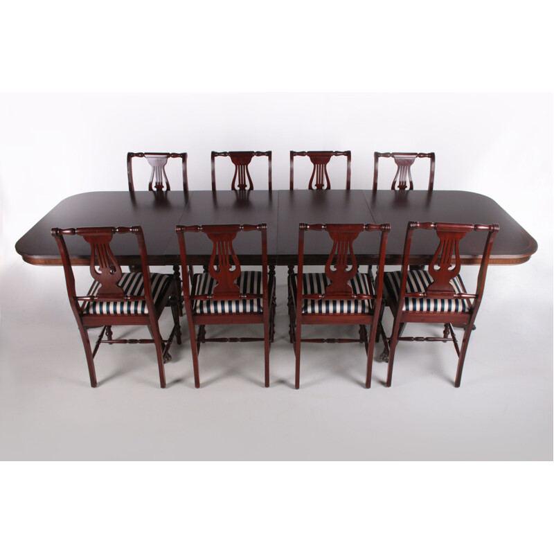 English vintage mahogany dining set, 1980s