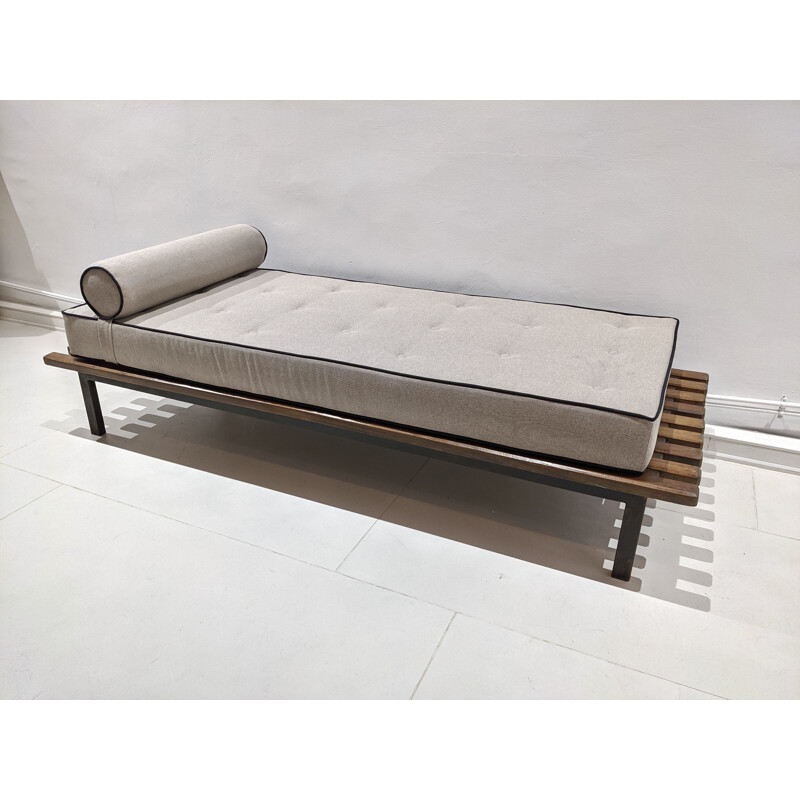 Vintage Cansado daybed with mattress and bolster cushion by Charlotte Perriand for Steph Simon, 1954