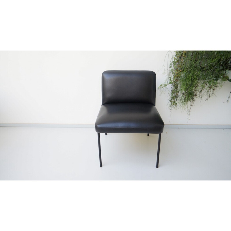 Meurop armchairs in black leatherette, Pierre GUARICHE - 1960s