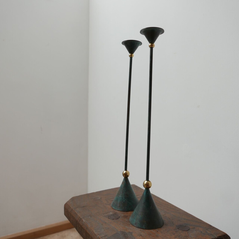 Pair of mid-century Italian patinated candlestick, 1980s