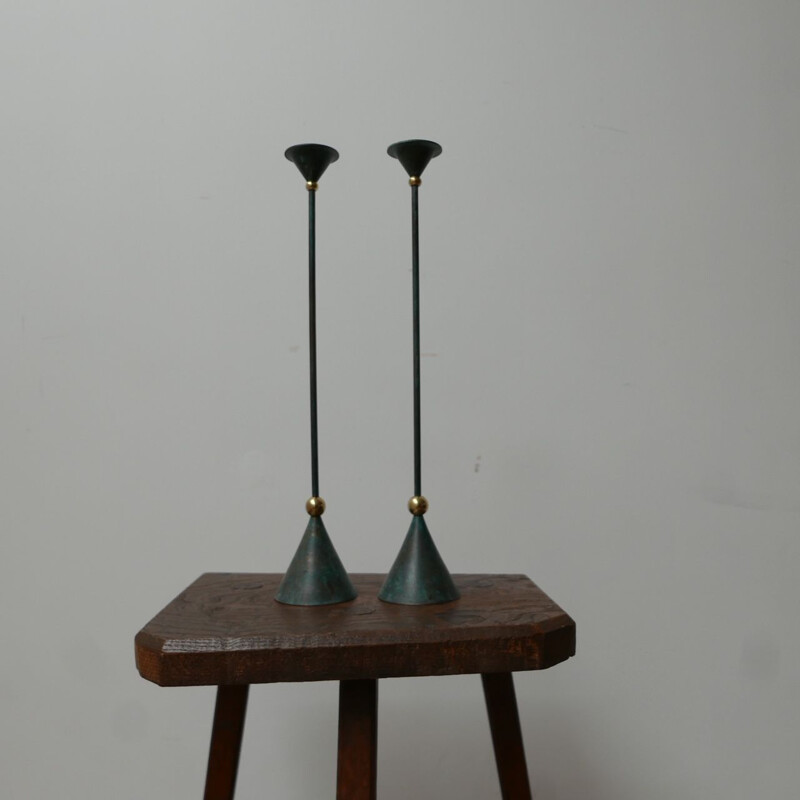 Pair of mid-century Italian patinated candlestick, 1980s