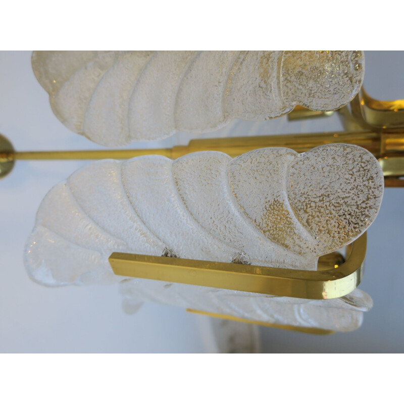 Vintage brass & glass acanthus leaf chandelier by Carl Fagerlund for Orrefors, 1960s