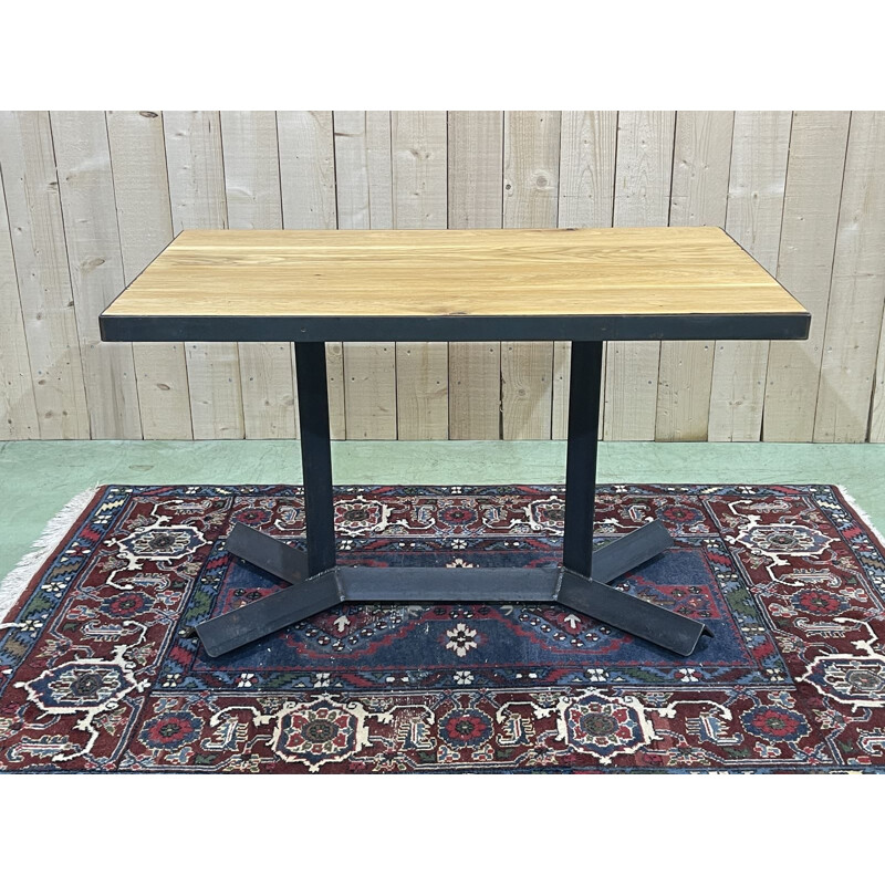 Vintage oakwood bistro table with steel base