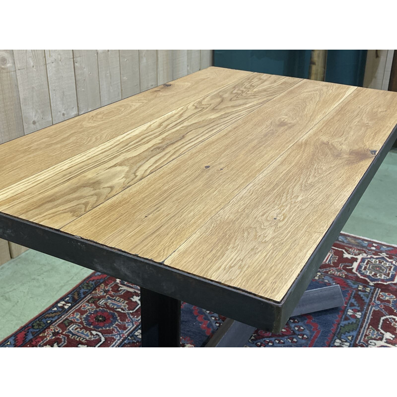 Vintage oakwood bistro table with steel base