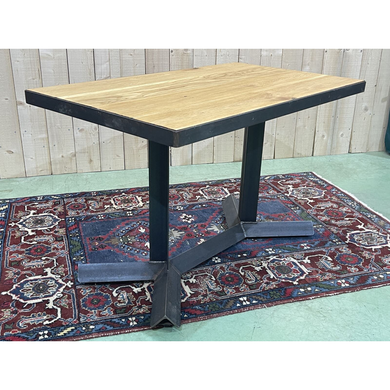 Vintage oakwood bistro table with steel base