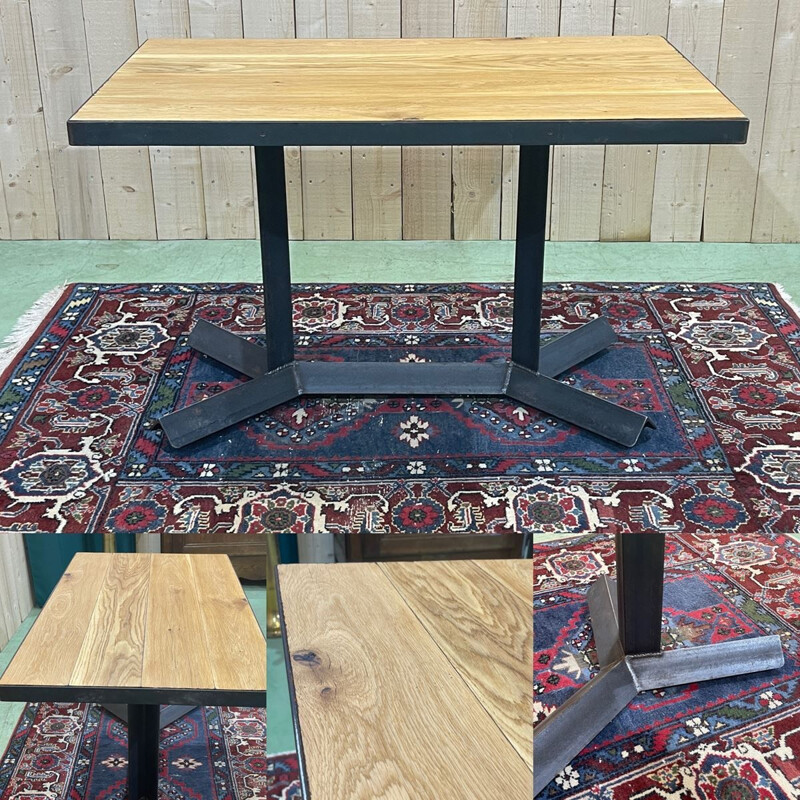 Vintage oakwood bistro table with steel base