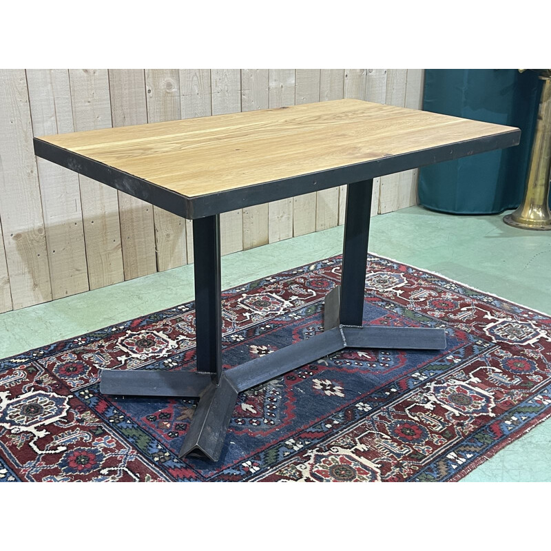 Vintage oakwood bistro table with steel base