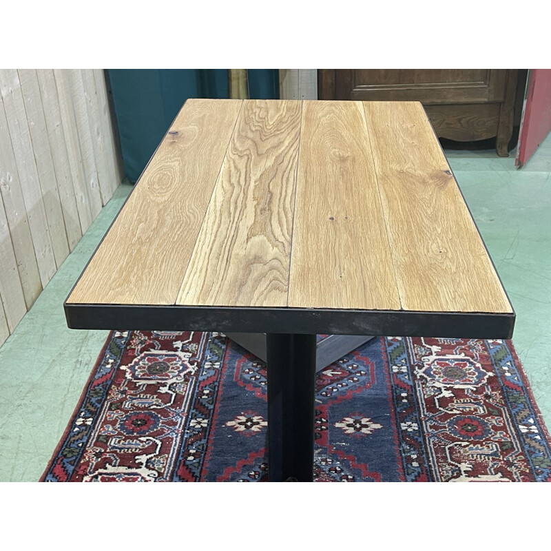 Vintage oakwood bistro table with steel base