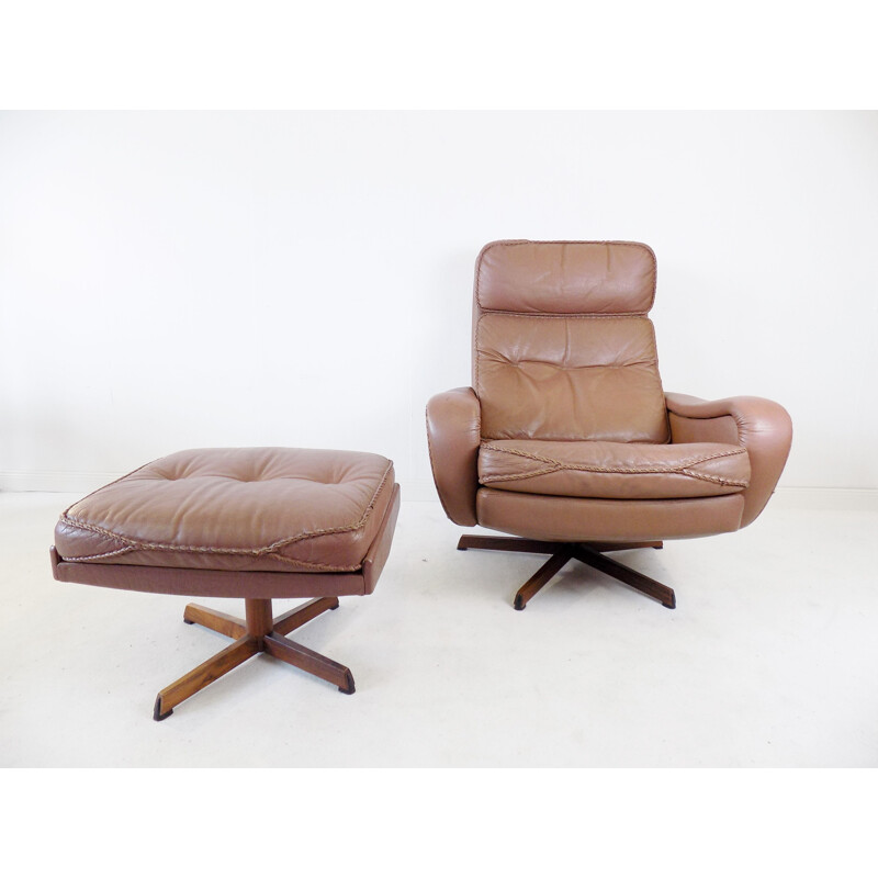 Vintage leather armchair with ottoman by Madsen & Schübel for Bovenkamp, 1960s