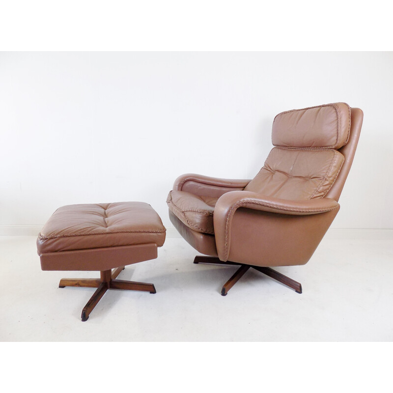 Vintage leather armchair with ottoman by Madsen & Schübel for Bovenkamp, 1960s