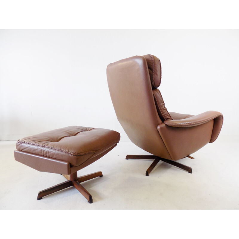 Vintage leather armchair with ottoman by Madsen & Schübel for Bovenkamp, 1960s