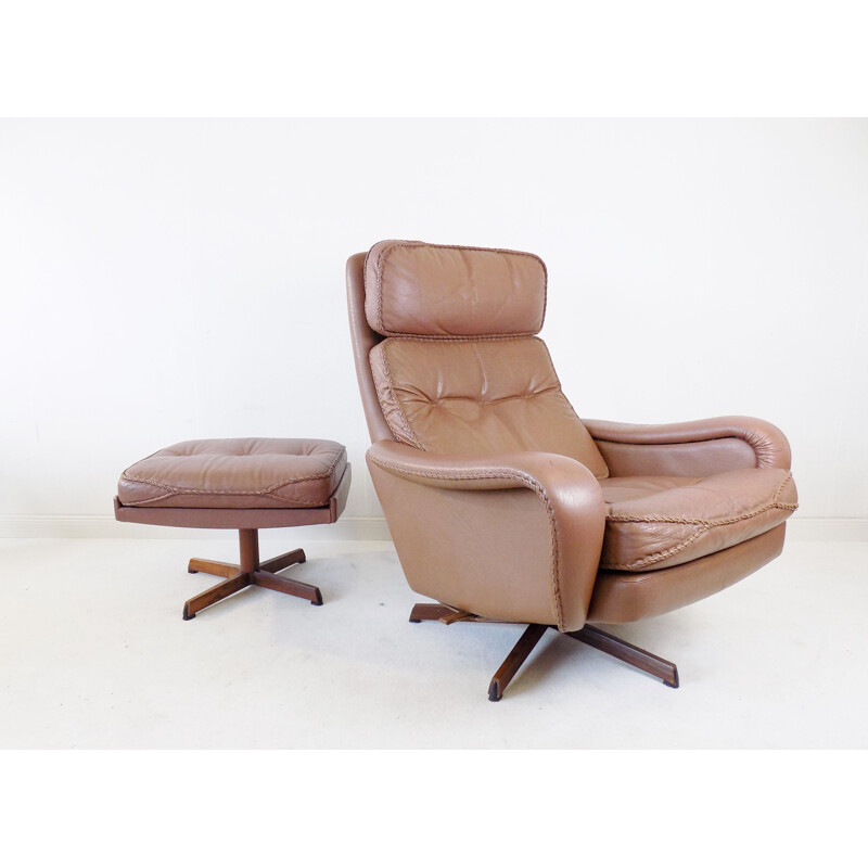 Vintage leather armchair with ottoman by Madsen & Schübel for Bovenkamp, 1960s