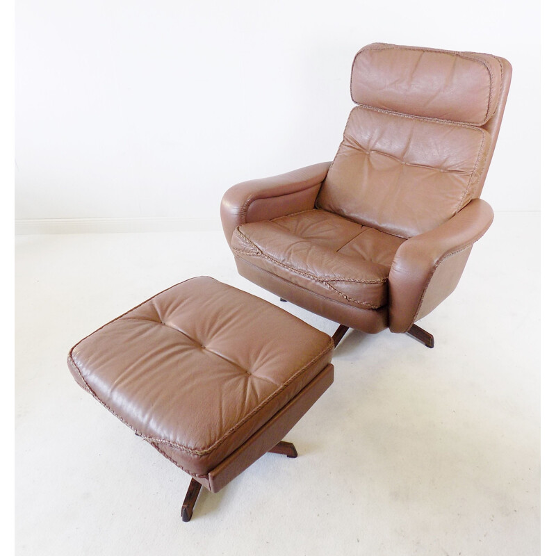 Fauteuil avec ottoman vintage en cuir par Madsen & Schübel pour Bovenkamp, 1960