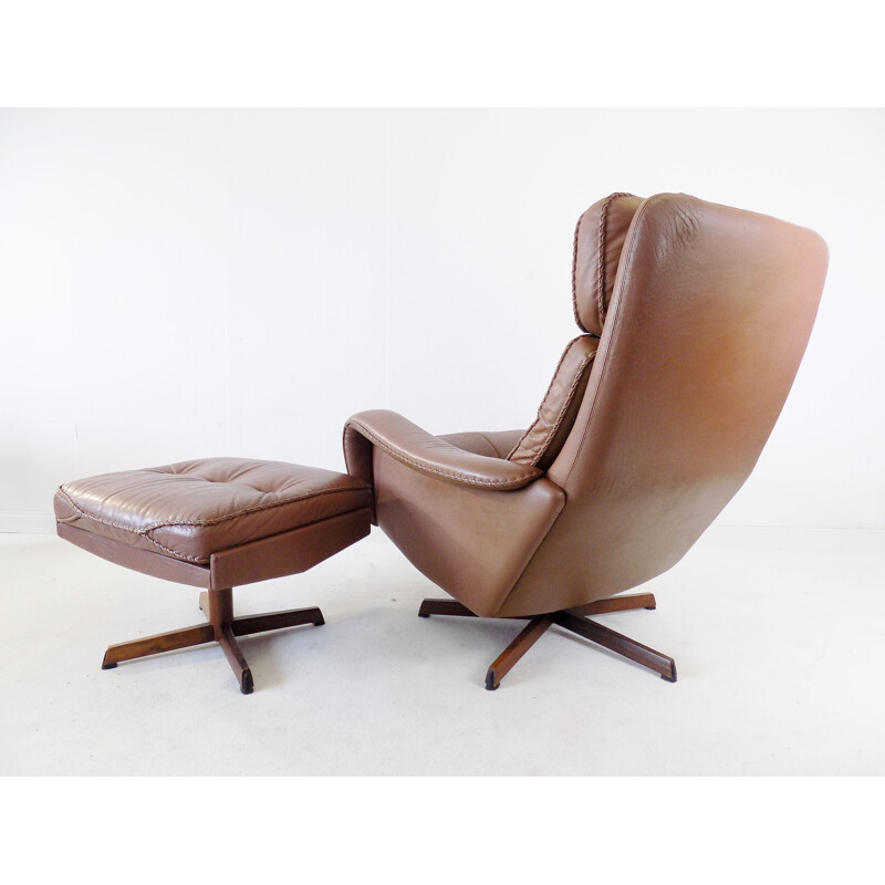 Vintage leather armchair with ottoman by Madsen & Schübel for Bovenkamp, 1960s