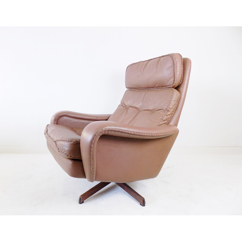 Vintage leather armchair with ottoman by Madsen & Schübel for Bovenkamp, 1960s